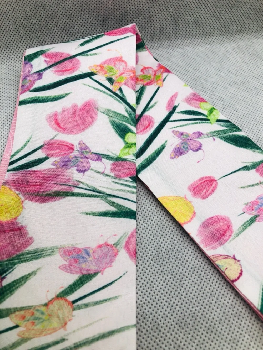 Floral Skinny Scarf in Pink and Green